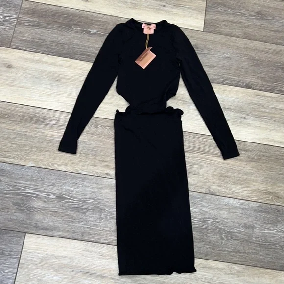 Amina Muaddi Black Cutout Midi Dress - Picture 6 of 8